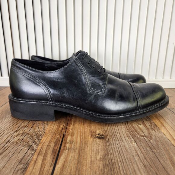 ECCO Shock Point Cap Toe Oxfords Mens 9.5 EU 43 Black Leather Preppy Dress Shoes - Picture 1 of 10